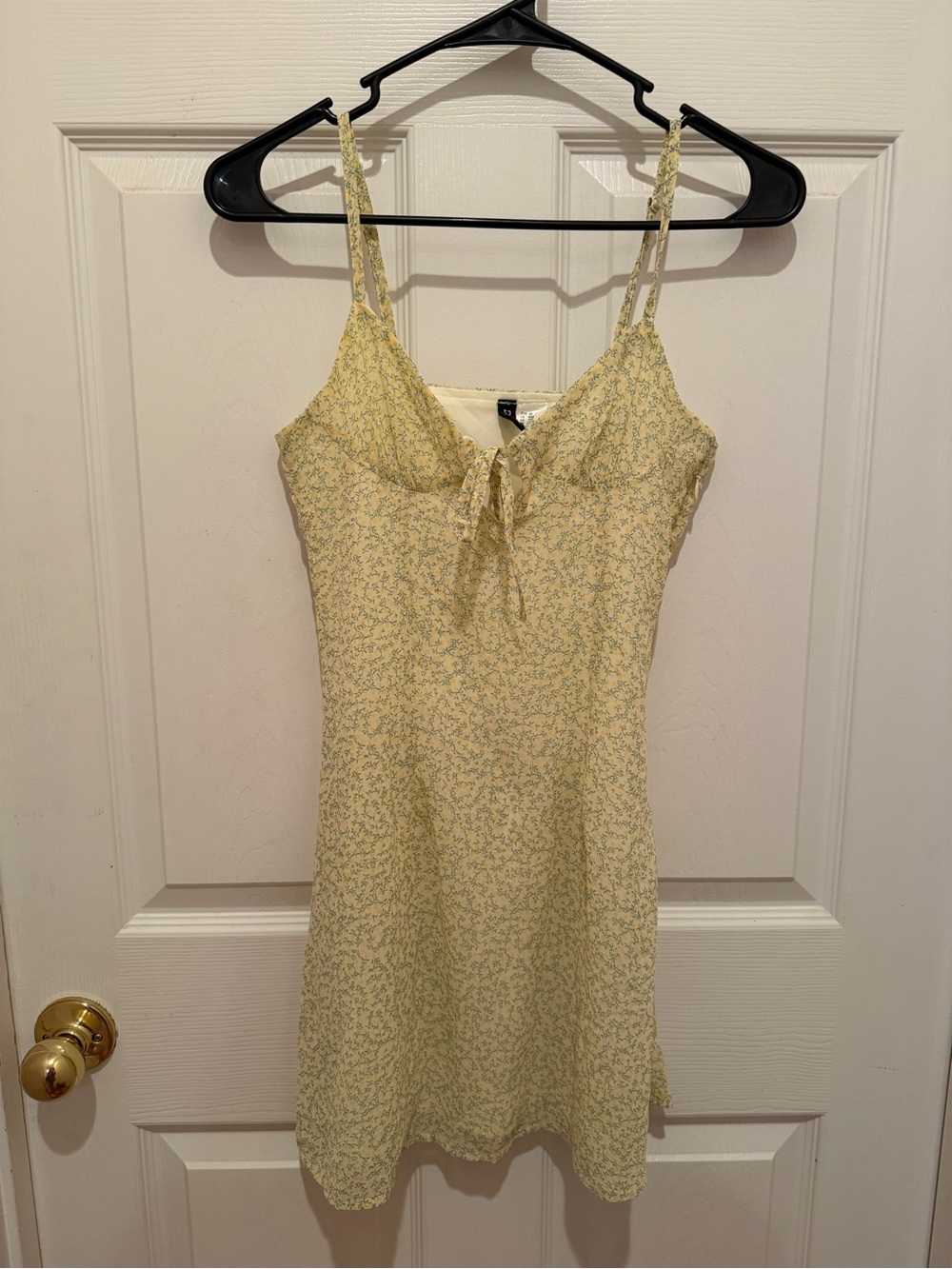 H&M Divided Yellow Floral Tie Front Mini Dress XXS Cottagecore Sundress